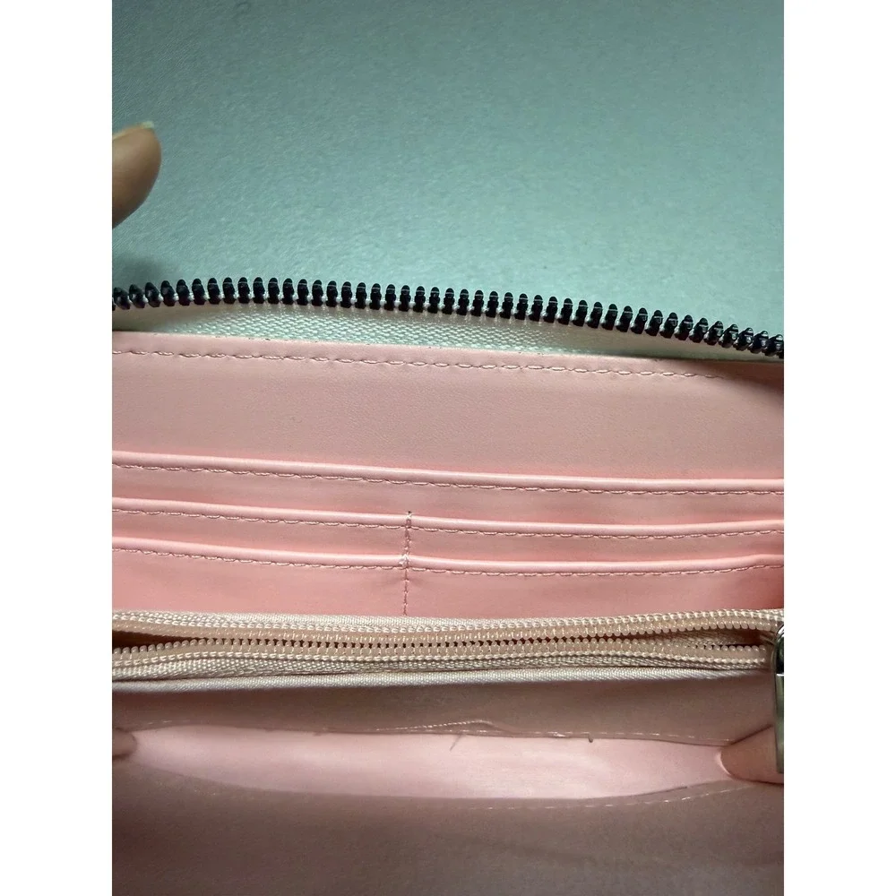 Disney Minnie Mouse Zip Around Wallet White Pastel Bows Faux Leather Long Clutch